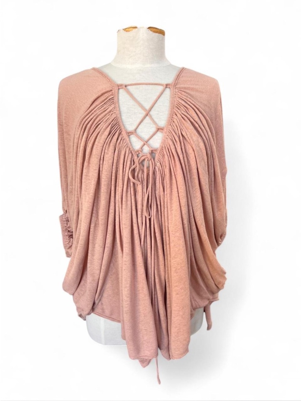 Free People Beach Dusty Pink Lace Up Dolman Draped Boho Top XS